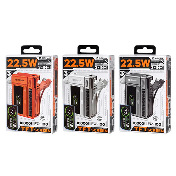 REMAX睿量 FP-100 威途 TFT屏自带快充线QC22.5墙插移动电源|10000mAh·20W快充·自带快充线·墙插二合一产品图 2