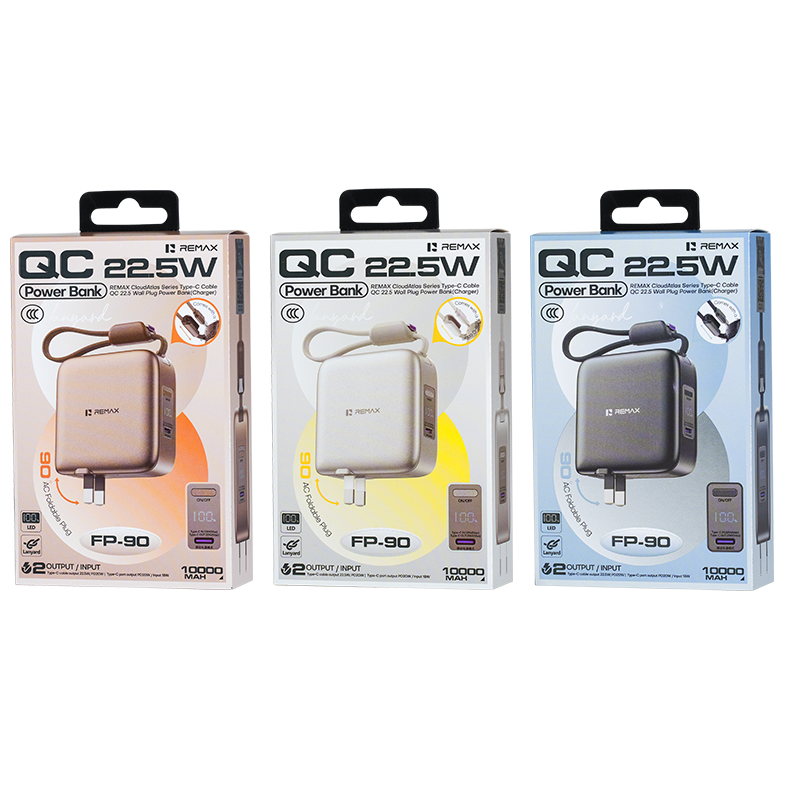 REMAX睿量 FP-90 云图 自带C线QC22.5墙插移动电源|10000mAh·20W快充·自带快充线·墙插二合一产品图 2