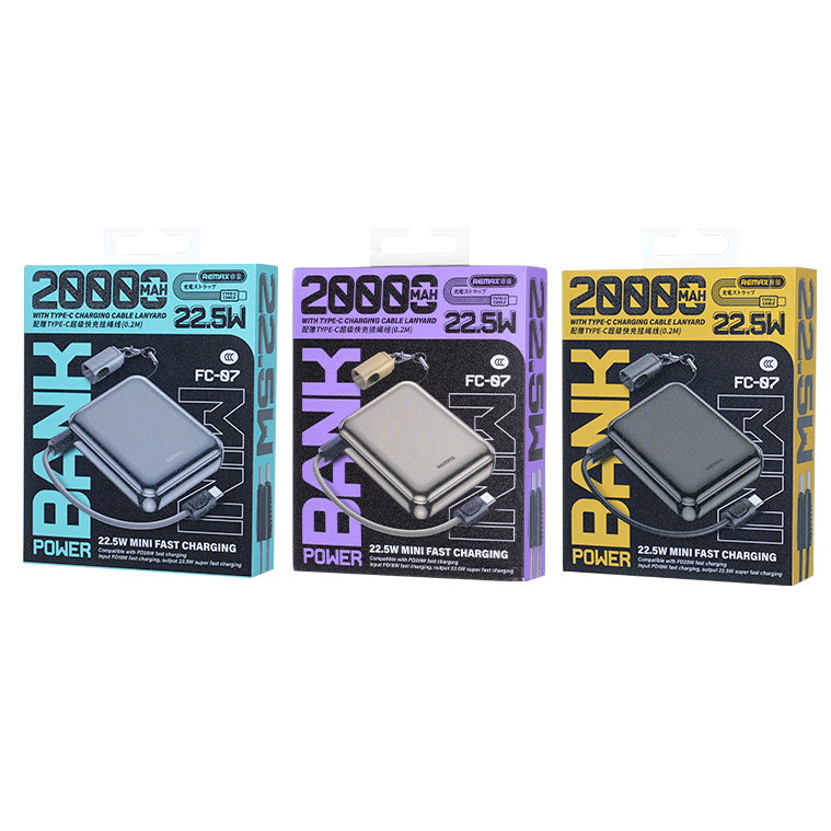 REMAX睿量 FC-07 22.5W 迷你版铝合金挂绳线快充移动电源20000mAh|20000mAh·20W快充·LED数显·铝合金机身产品图 2