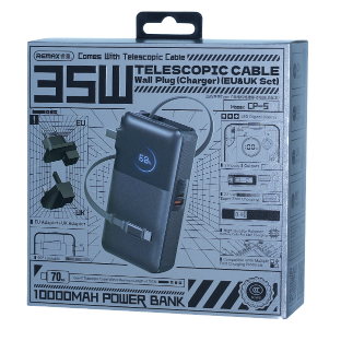 REMAX睿量 CP-5 35W 自带Type-C伸缩线墙插移动电源｜10000mAh·35W快充·自带快充线·墙插二合一