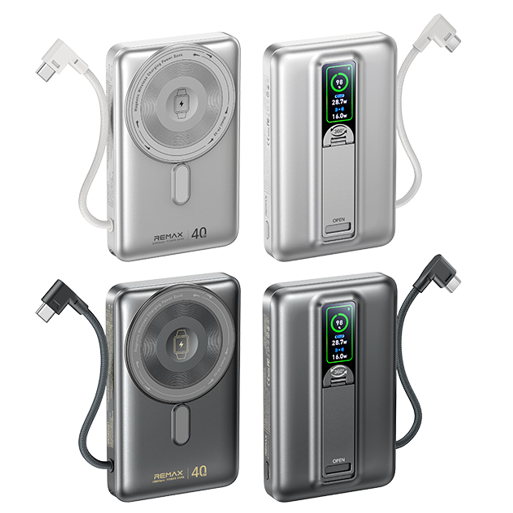 REMAX睿量 FP-52 缤越 TFT屏自带C线360°支架磁吸无线充移动电源PD40W｜10000mAh·40W快充·磁吸无线充·折叠支架