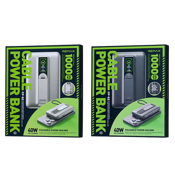 REMAX睿量 FP-52 缤越 TFT屏自带C线360°支架磁吸无线充移动电源PD40W|10000mAh·40W快充·磁吸无线充·折叠支架产品图 2
