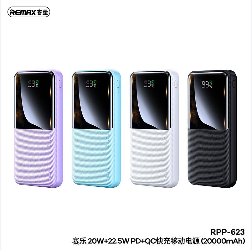 REMAX睿量 RPP-623 REMAX睿量 RPP-623 赛乐 20W+22.5W PD+QC快充移动电源20000mAh｜20000mAh·20W快充 产品功能与规格详情图 01
