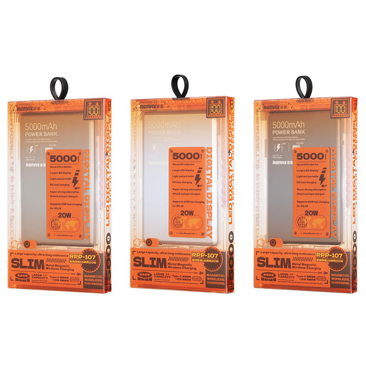 REMAX睿量 RPP-107 薄卡Pro 20W 数显金属磁吸无线快充移动电源｜5000mAh·20W快充·磁吸无线充·LED数显产品图 2