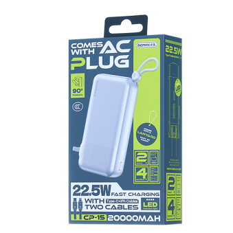 REMAX睿量 CP-15 22.5W自带快充线墙插移动电源｜20000mAh·20W快充·自带快充线·墙插二合一