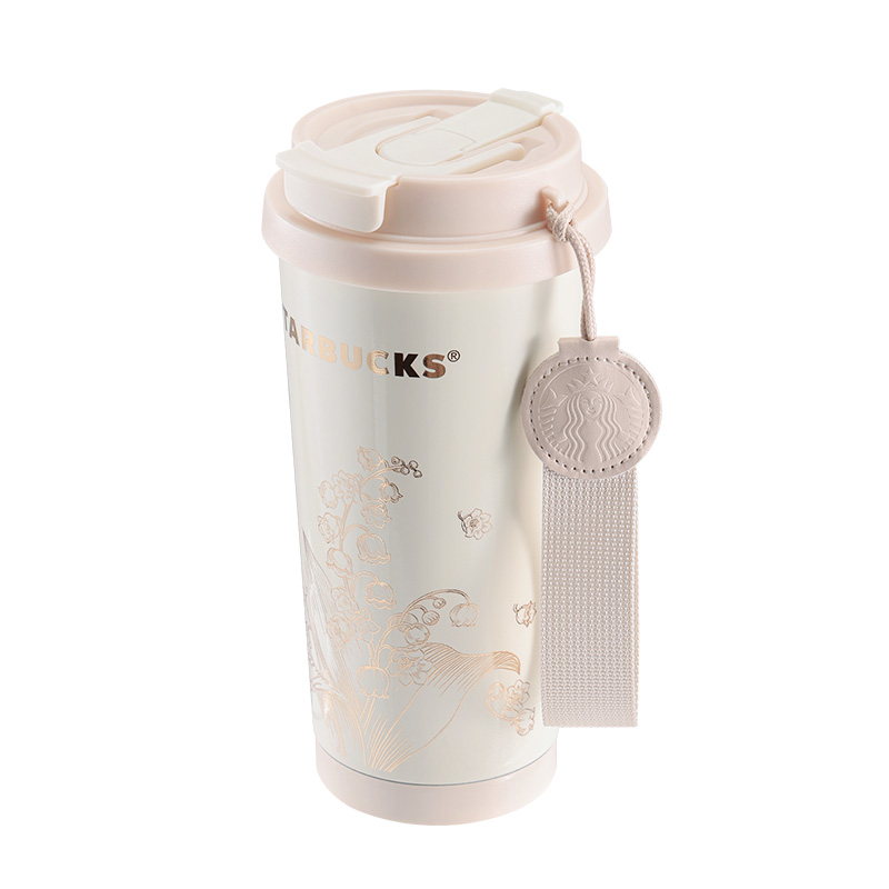 星巴克 11179922 铃兰款双饮口咖啡杯米白色500ml｜500ml·真空锁温·双饮口·316不锈钢内胆
