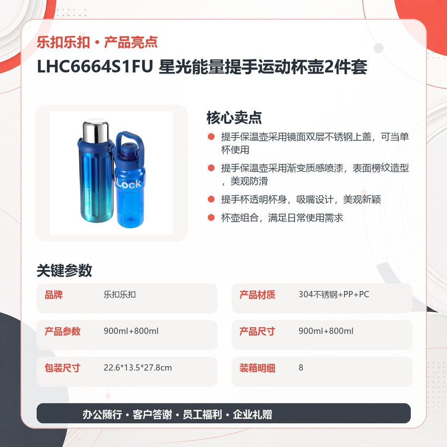 乐扣乐扣 LHC6664S1FU 乐扣乐扣 LHC6664S1FU 星光能量提手运动杯壶2件套｜900ml+800ml·便携提手 产品功能与规格详情图 03