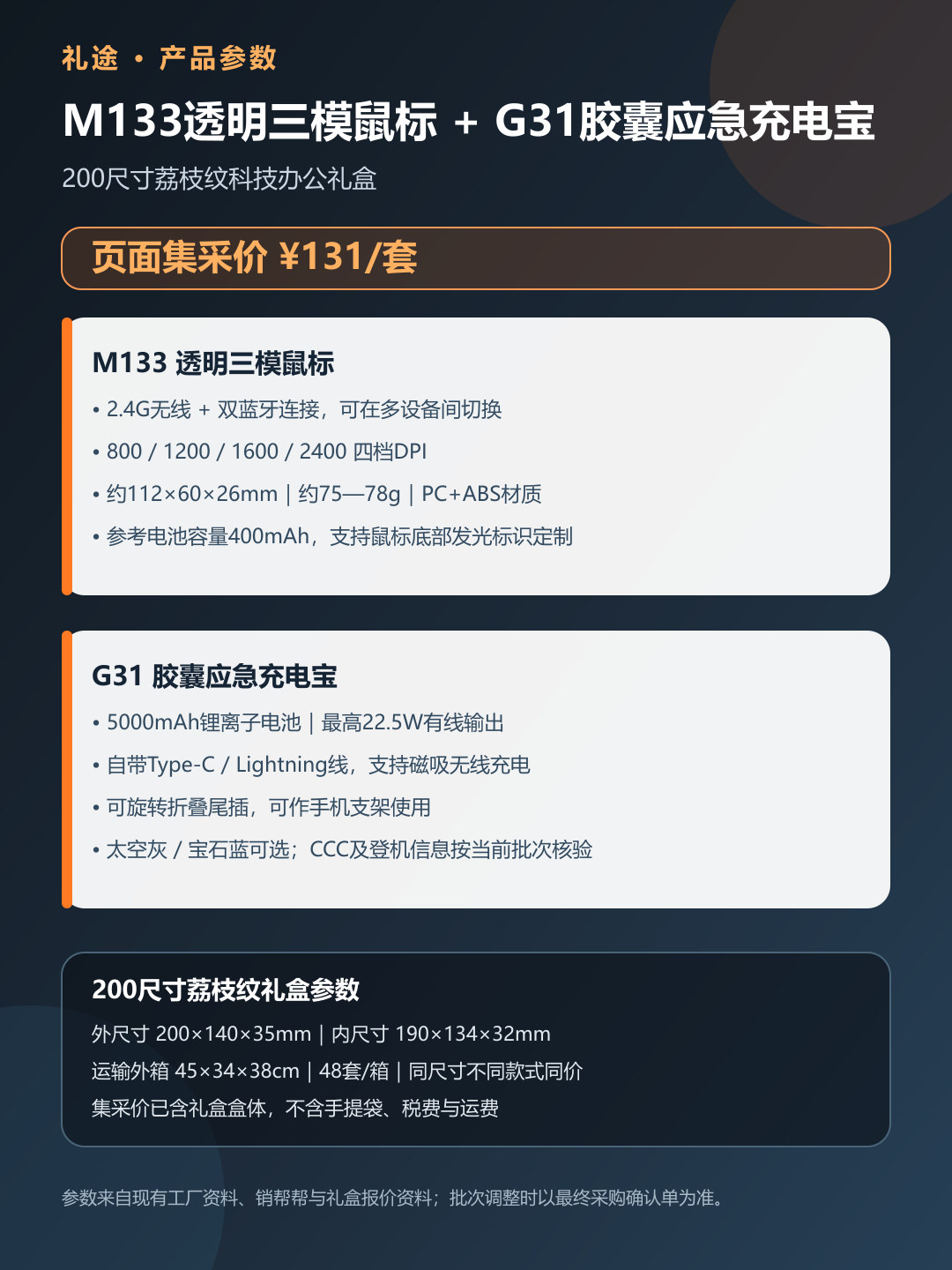 M133透明三模鼠标+G31胶囊应急充电宝科技办公礼盒产品图 9