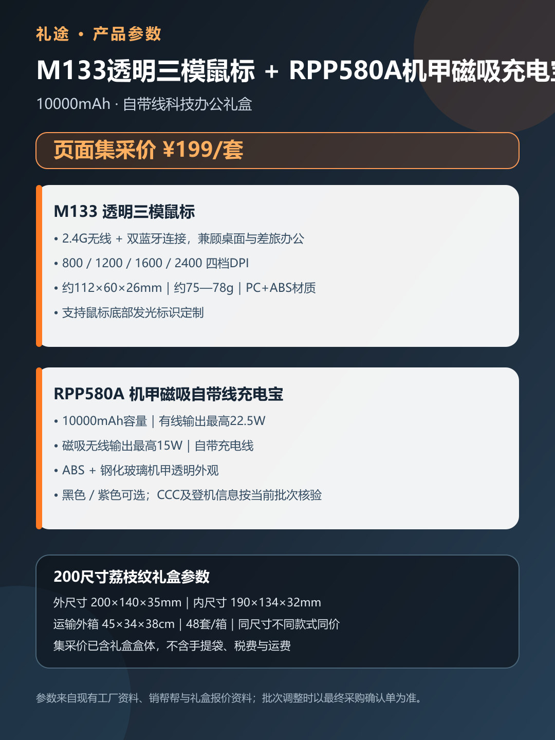 M133透明三模鼠标+RPP580A机甲磁吸自带线充电宝科技礼盒产品图 9
