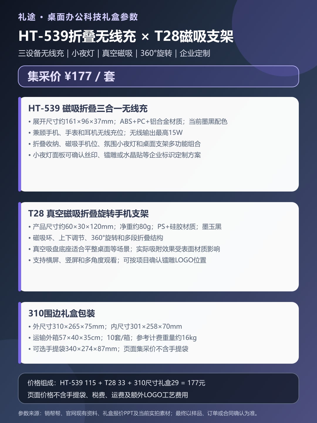 礼途 HT-539磁吸折叠三合一无线充+T28真空磁吸旋转手机支架桌面办公科技礼盒产品图 9