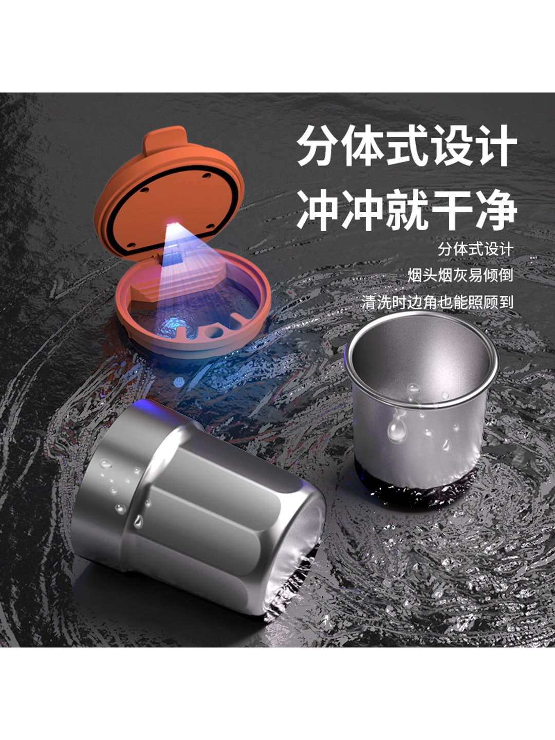 WX-006咖啡杯车载烟灰缸|不锈钢内胆·开盖亮灯·密封阻燃产品图 7