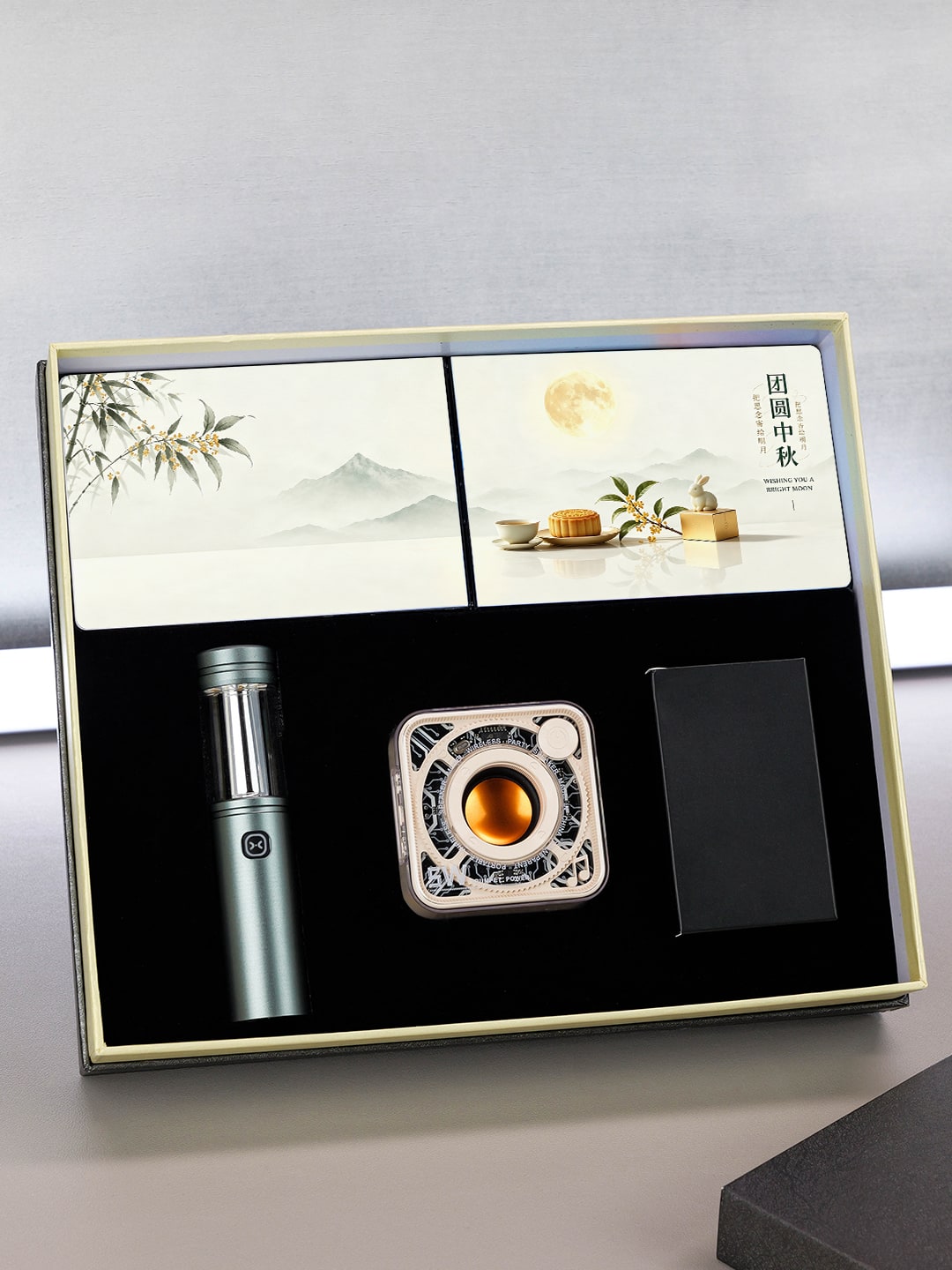 F01折叠透明带凹槽可贴片键盘+7006三合一露营灯+DW12机甲小方块蓝牙音箱中秋科技礼盒 315天地盖包装盒