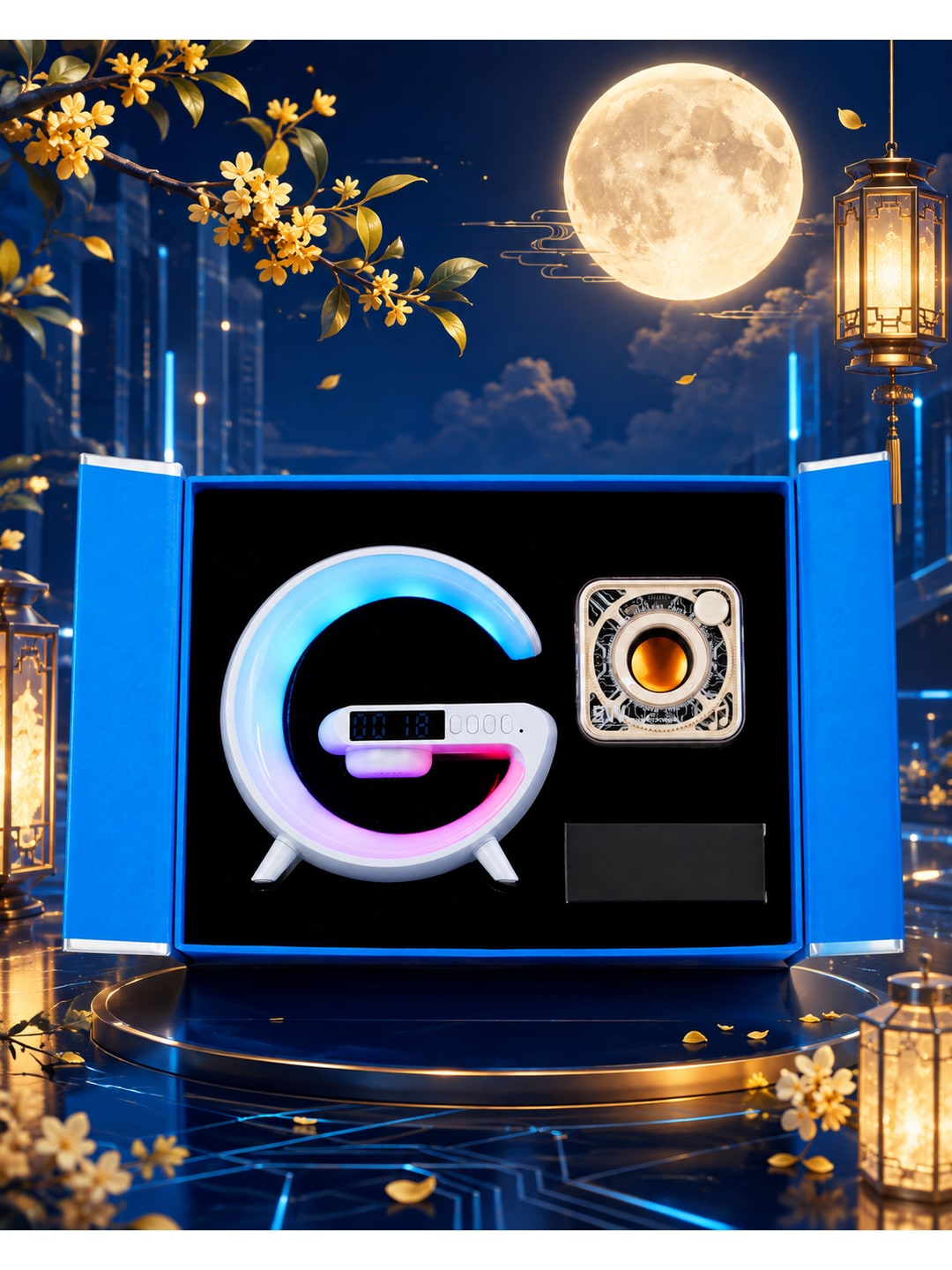G6小G多功能无线充+DW12机甲小方块蓝牙音箱中秋科技礼盒 260中开包装礼盒产品图 3