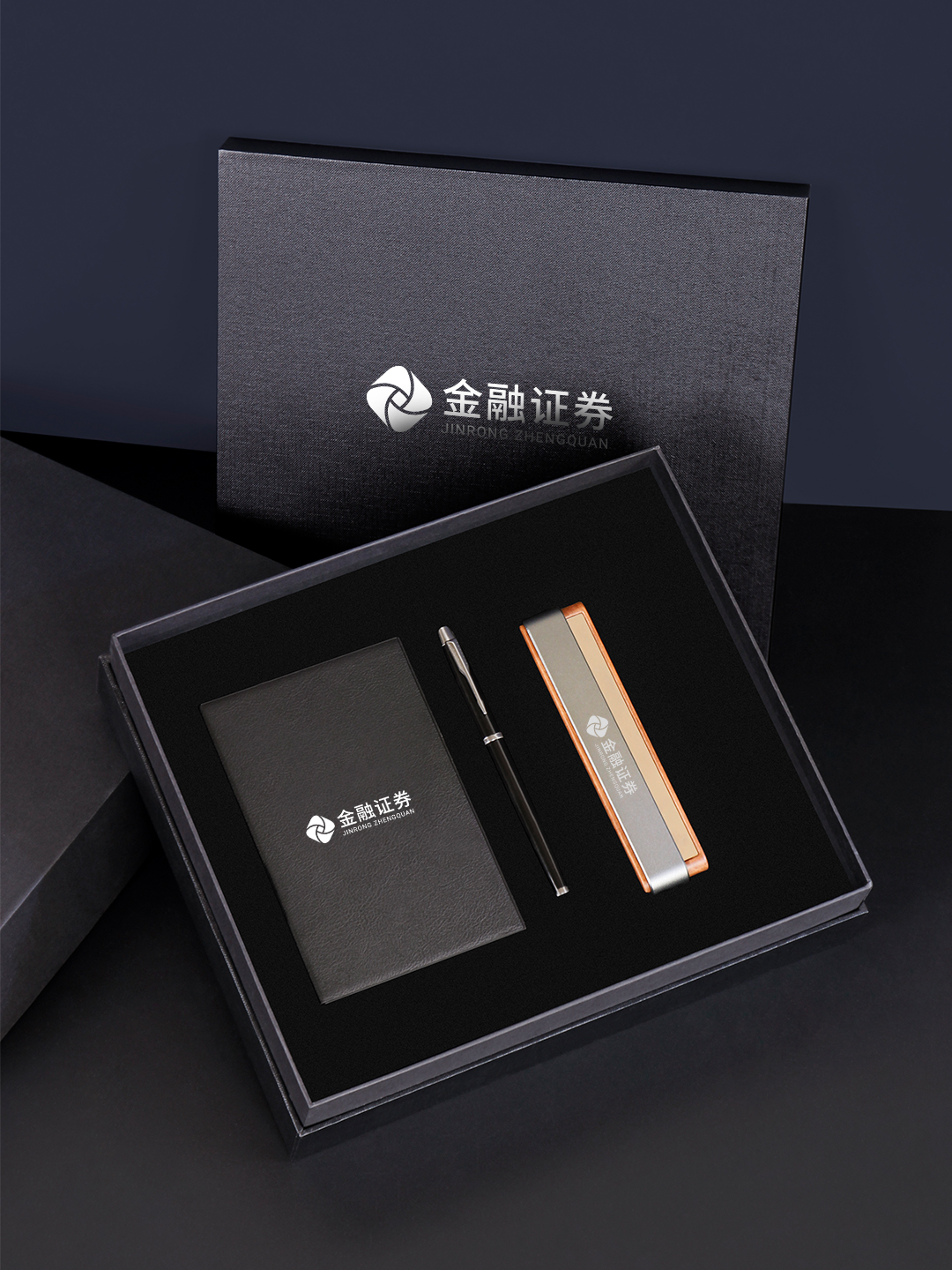 B055四折皮纹键盘+签字笔+LC-1007胡桃木双号码停车牌折叠键盘商务签字笔停车牌办公车载组合礼盒产品图 4