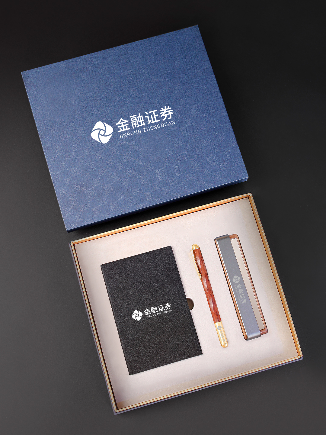 B055四折皮纹键盘+签字笔+LC-1007胡桃木双号码停车牌折叠键盘商务签字笔停车牌办公车载组合礼盒