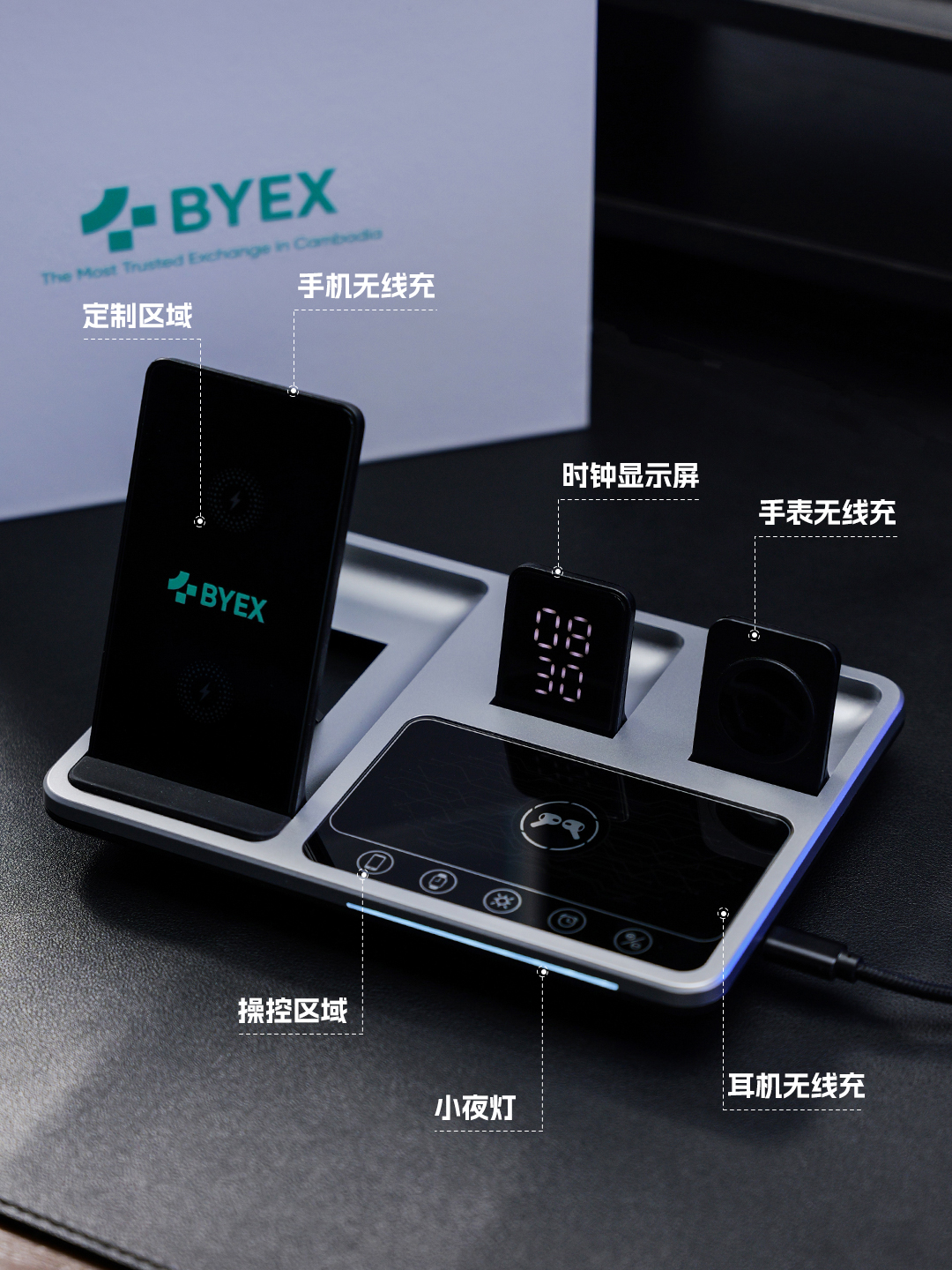 R11/R11S 四合一多功能无线充电支架桌面无线充手机手表耳机多设备充电支架产品图 3
