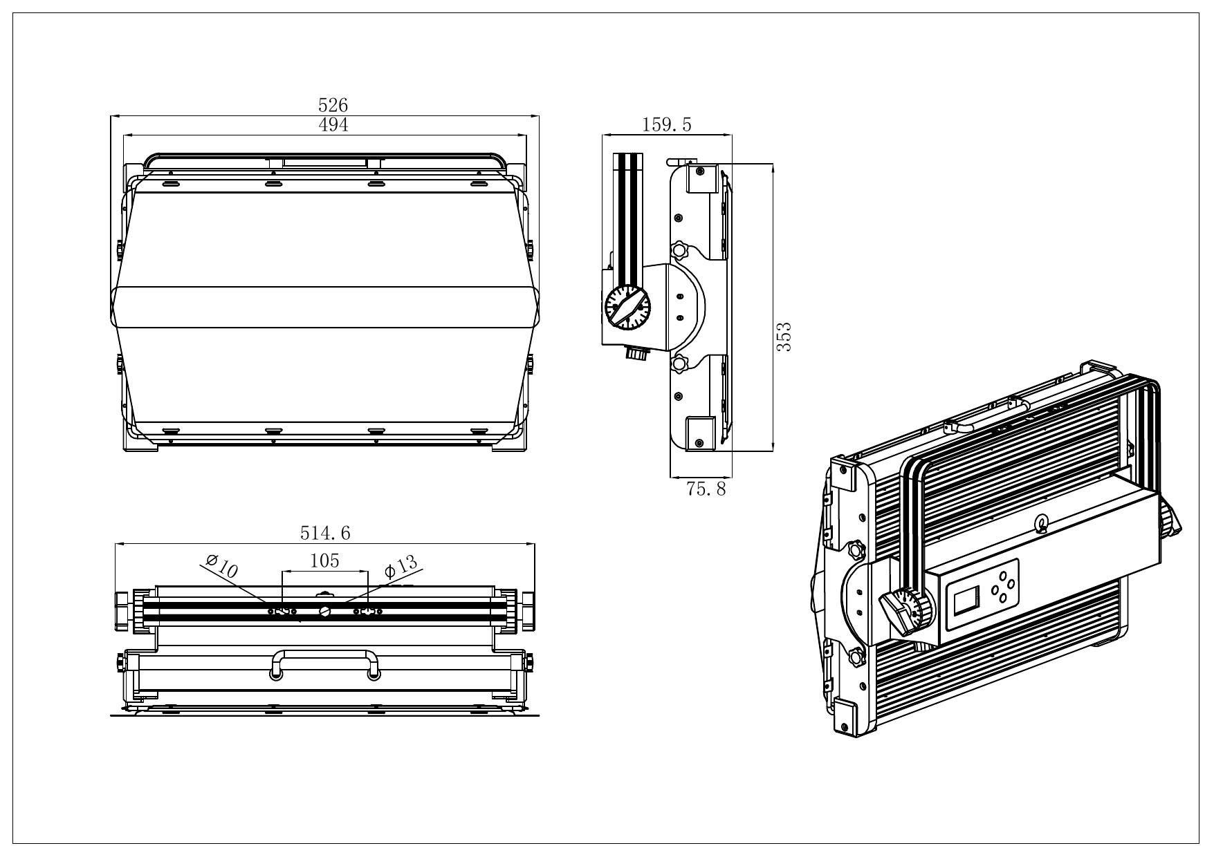 200W RGBACL soft panel 尺寸图