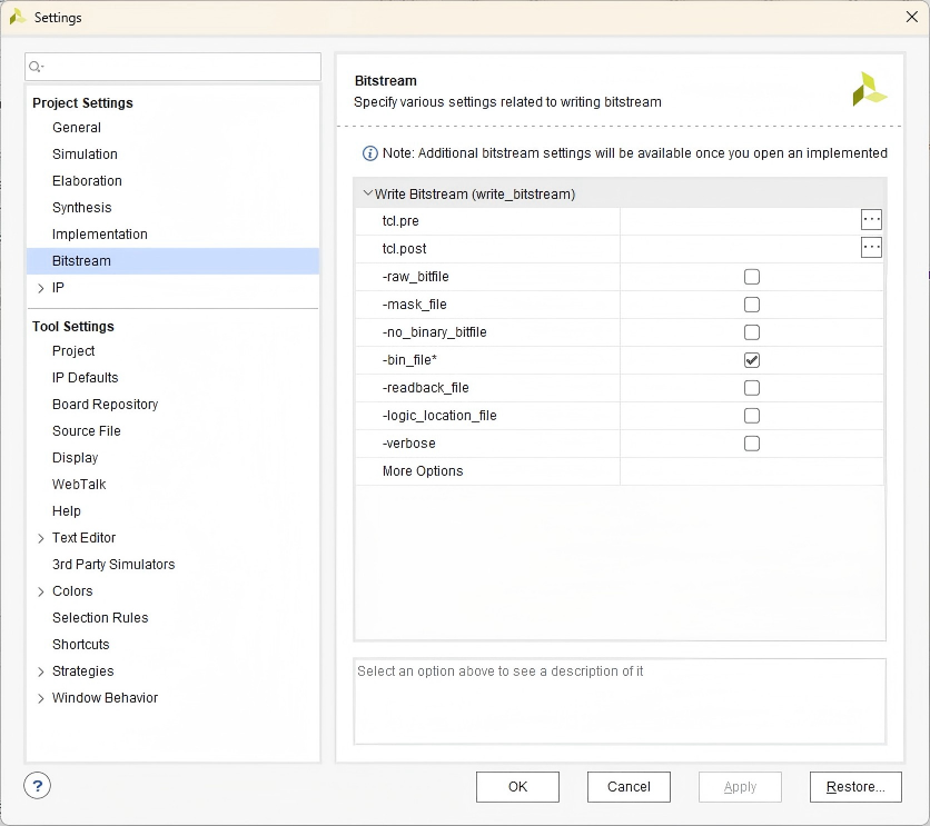 Bitstream Settings