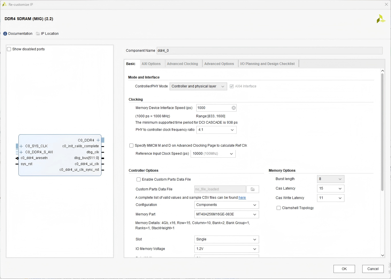 DDR4 MIG Configuration Interface