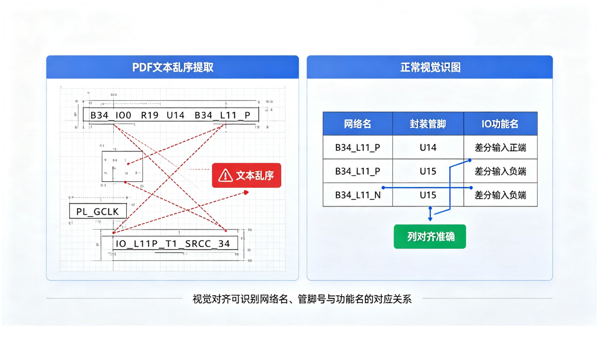 Disordered PDF text extraction vs normal visual recognition